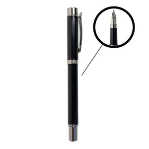 Edler, schwarzer Füllfederhalter mit silbernen Details mit und ohne Deckel gezeigt