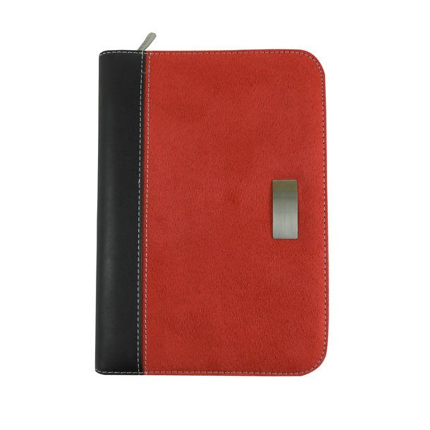 Rot-schwarze Lederschreibmappe mit Reissverschluss