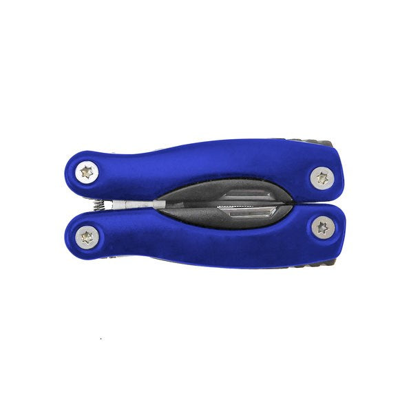 Blaues, eingeklapptes Taschenwerkzeug mit silbernen Details