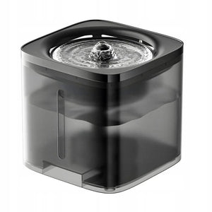 Transparenter, grauer Wasserbrunnen für Haustiere ohne Aufsatz