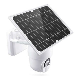 Weisse, solarbetriebene Überwachungskamera von oben