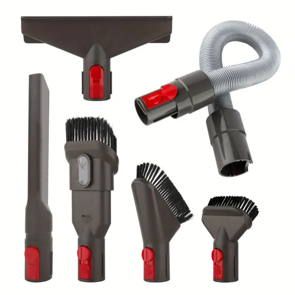 Zubehör-Set für Dyson-Staubsauger bestehend aus drei Bürsten, einem Rohr, einer breiten Polsterdüse und einer Fugendüse