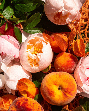 Pfingstrose und Pfirsiche