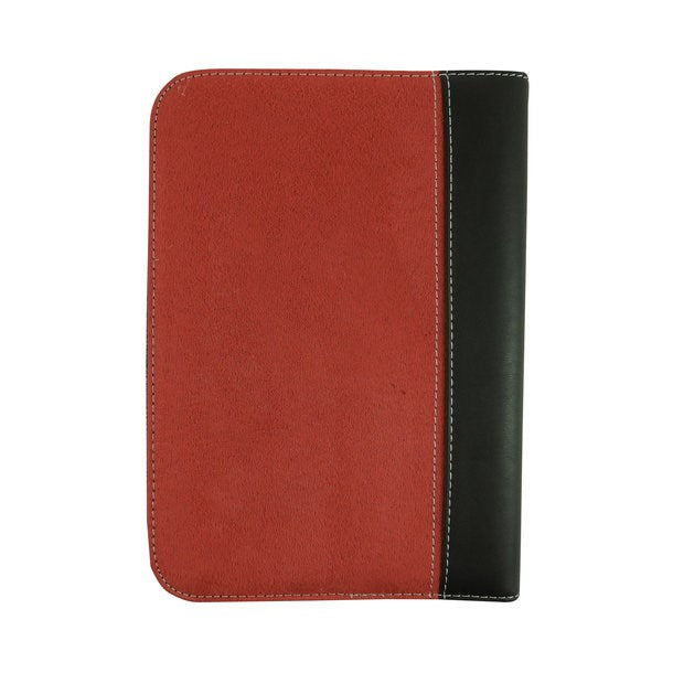 Rot-schwarze Lederschreibmappe mit Reissverschluss von unten