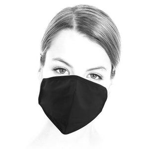 Moderne, schwarze Gesichtsmaske an einem Kopf von vorne gezeigt