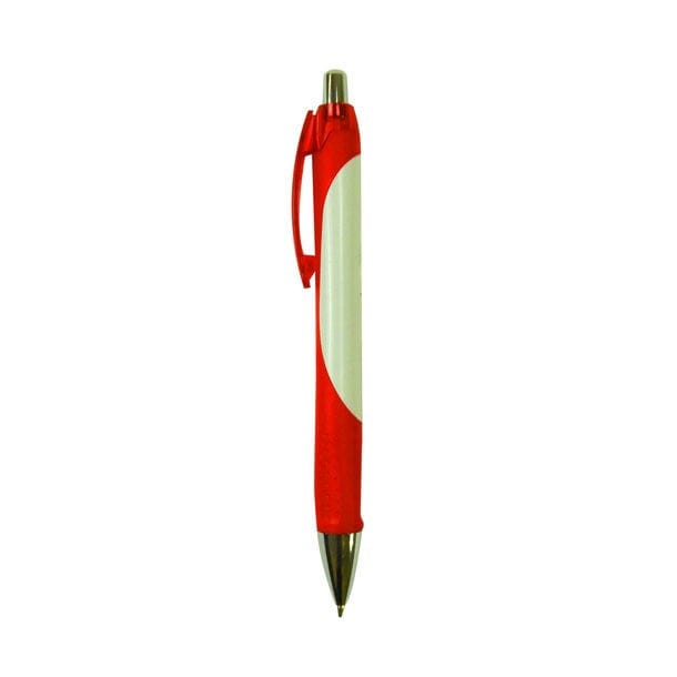 Eleganter, rot-weisser Kugelschreiber mit silbernen Details von der Seite