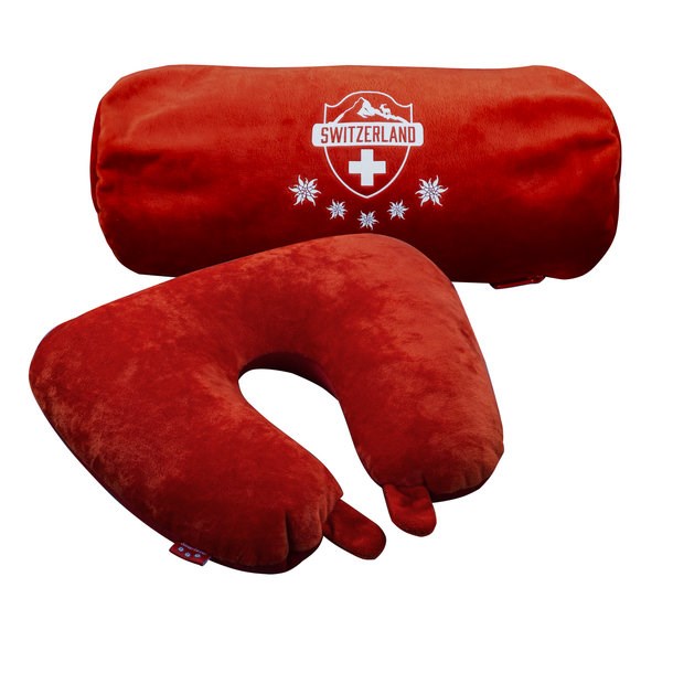 Zwei rote Nackenrollen - Eins mit Schweizerwappen Design