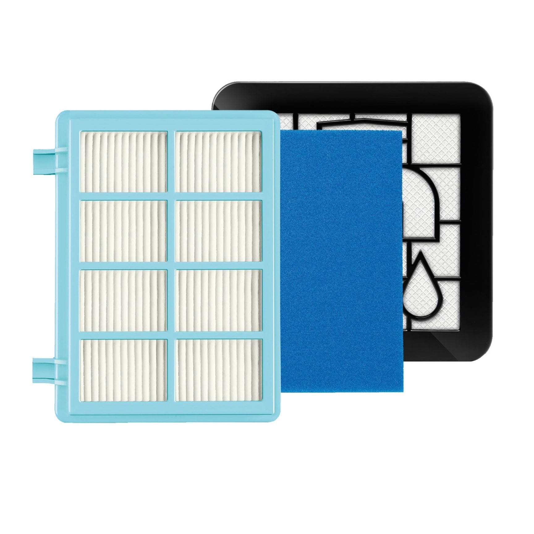 Blau-schwarzes Ersatzfilter-Set für Staubsauger mit Allergie-Abluftfilter, einem Motoreinlassfilter und einem Schaumstofffilter