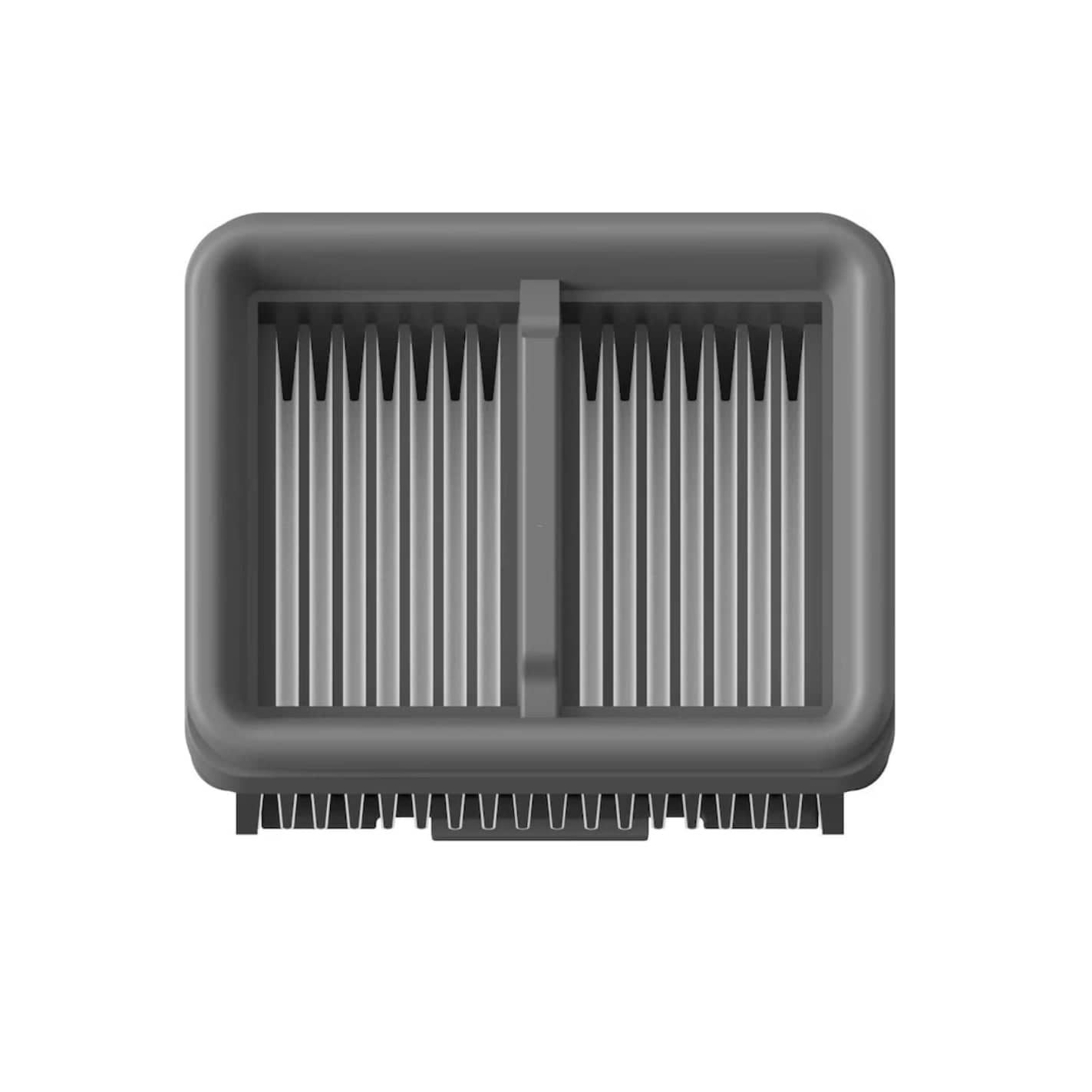 Grau-weisser Staubsaugerfilter von hinten