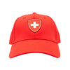 Rote Baseball Cap mit Schweizerwappen auf der Vorderseite