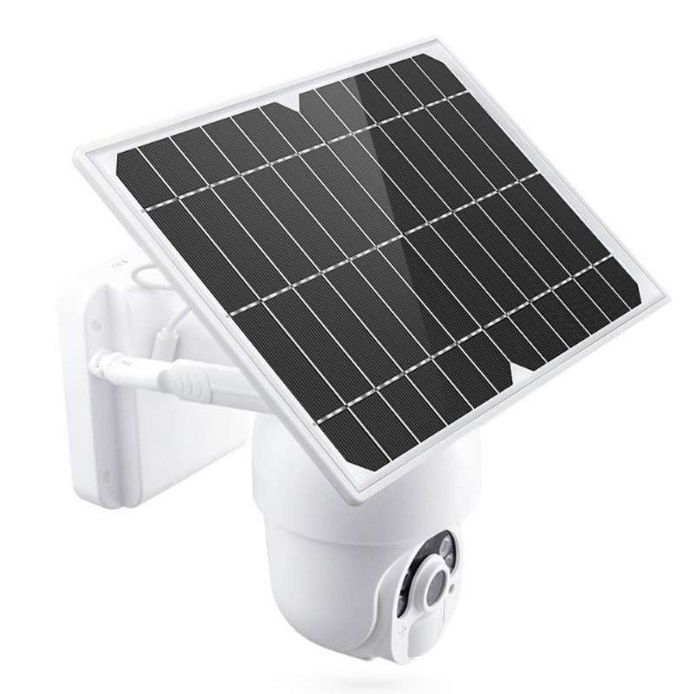 Weisse, solarbetriebene Überwachungskamera von oben