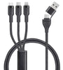 Schwarzes, geflochtenes Kabel mit Mikro-USB, USB-C und Lightning Anschlüssen